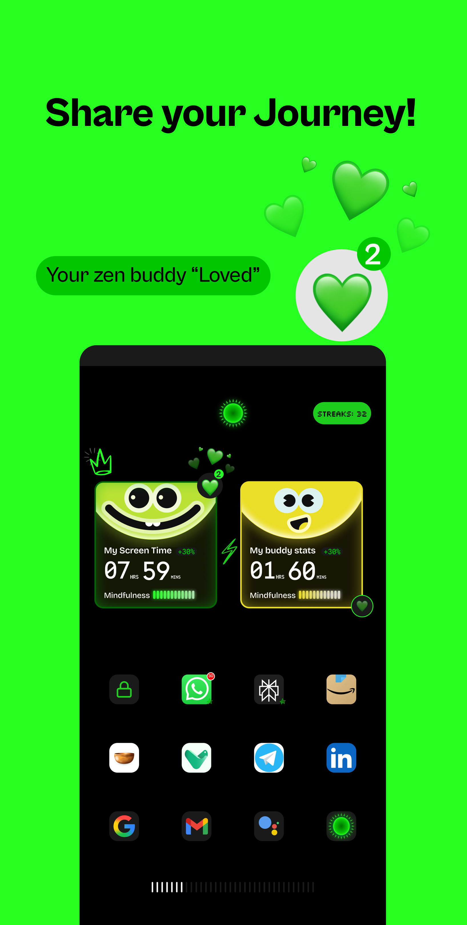ZenMode Play Store frame: Share your Journey, your zen buddy loved your progress
